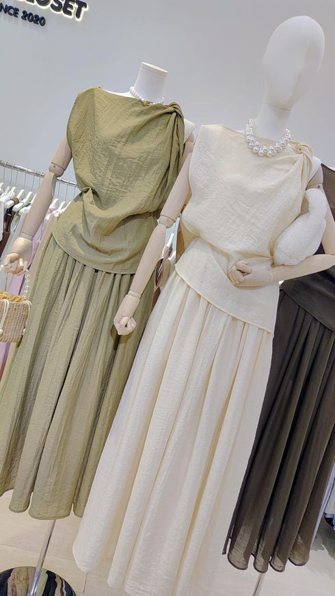 Twist Sleeveless Blouse With Long Flowing Skirts Sets